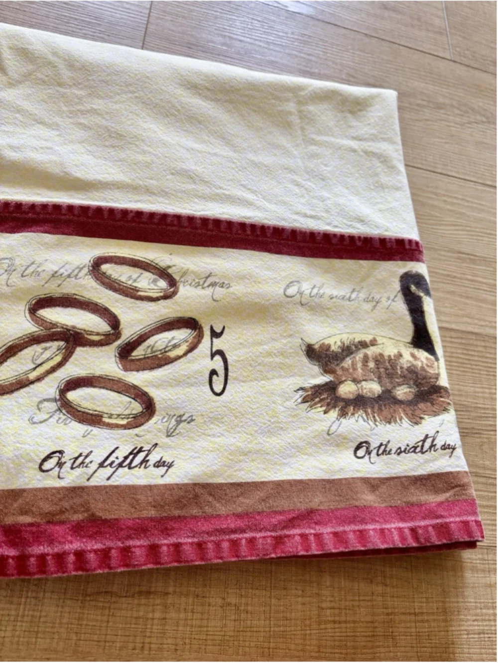 Vintage Williams Sonoma 12 Days of Christmas Tablecloth Retired Red Border